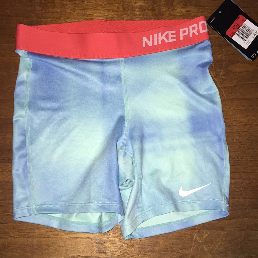 Nike Pro training shorts blue tie dye girls